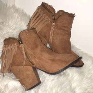 Brown Suede open toe Booties